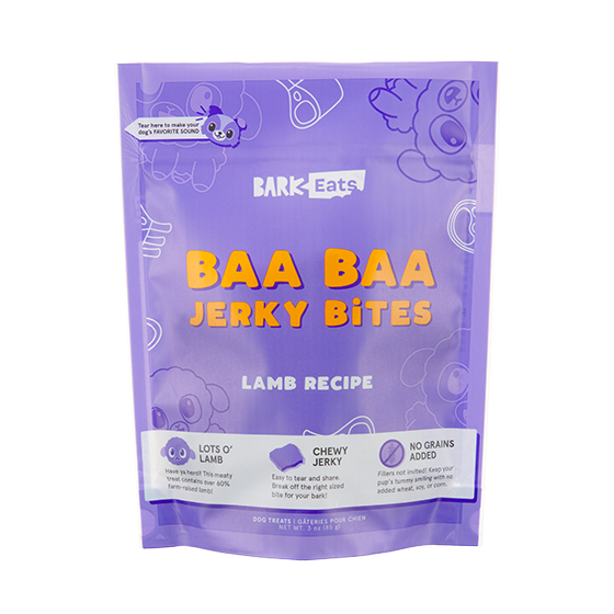 Photograph of BarkBox’s Baa Baa Jerky Bites product