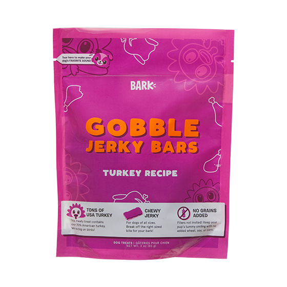 Photograph of BarkBox’s Gobble Jerky Bars product