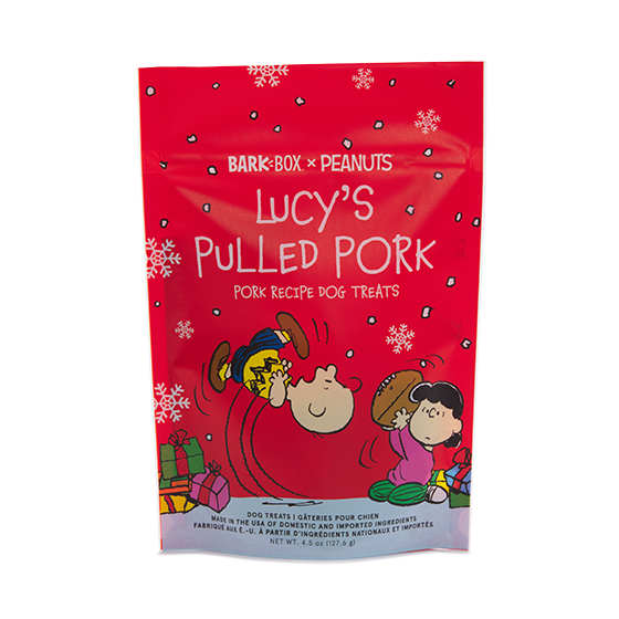 Photograph of BarkBox’s Lucy’s Pulled Pork product